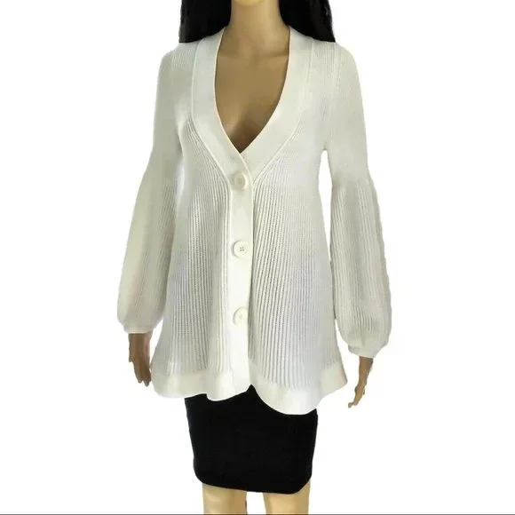 Escada Ivory Babydoll Butterfly Sleeve Cardigan Sweater 36 XS S - Picture 6 of 9